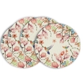 Round linen placemats set of 4 with hummingbird and magnolia flower pattern - Magnolia Hummingbird Butterfly Style