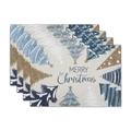 Set of four linen Christmas placemats with Merry Christmas text and blue tree patterns - Blue Sketch Christmas Trees Grey Base Style (14)
