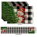 Christmas table runner and placemat set with buffalo plaid snowman and tree patterns - Black White Plaid Snowman Set (3) / 5-Piece Set (4 Placemats + 1 Table Runner)