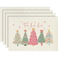Set of four linen Christmas placemats with colorful trees and Fa La La holiday greeting - Fa La La Five Christmas Trees Style (18)