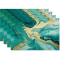 Set of 4 teal and gold fluid marble print linen placemats for modern dining tables - Modern Cyan Marble(20)