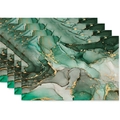 Set of 4 linen placemats featuring emerald green marble pattern with gold accents - Emerald Green Gold Edge(21)