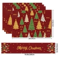 Linen Christmas table runner and 4 placemats set with festive red tree patterns - Bright Red Christmas Tree Style (8) / 5-Piece Set (4 Placemats + 1 Table Runner)