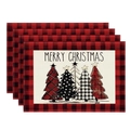 Set of 4 Christmas linen placemats with buffalo plaid borders and festive tree designs - Christmas Tree Cluster Buffalo Plaid Border Style (26)
