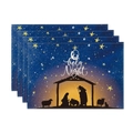 Holy Night Christmas linen placemats with nativity scene and starry night for dining table - Religious Holy Night Nativity Silhouette Style (25)