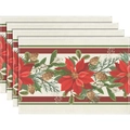 Lot de 4 sets de table de Noël en lin avec motifs poinsettia, pommes de pin et baies - Style Poinsettia & Pommes De Pin (1)