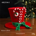 Sombrero de copa navideño de terciopelo rojo con bastones de caramelo y lazos - Adorno de Sombrero de Copa Grande