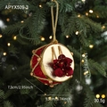 Tamburo di Natale in velluto rosso con perle dorate e bacchette per l'albero - Pendaglio Tamburo