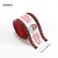 Christmas burlap ribbon with Santa Claus motif and red green plaid edges 6.3cm width - White Santa Letter (AZD69-6)