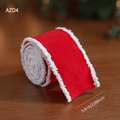 Cinta de terciopelo rojo navideño con bordes blancos suaves para decorar regalos - Cinta Roja 5.3CM / 2 Metros