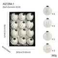 12-piece set of 8cm white and gold embossed Christmas balls in a black gift box - White Gold