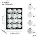 Set of 12 white vintage Christmas balls 8cm size with silver textured patterns and gift box - White Silver