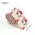 Nastro natalizio in tela beige da 6,3cm con pois rossi e motivi di gnomi festivi - Gnomo di Natale Beige (AZD69-7)