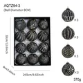 Set of 12 black and gold 8cm vintage Christmas balls with 4 designs in a storage box - Boxed Balls / Black & Gold