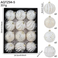Set of 12 white and gold 8cm Christmas balls with floral and geometric patterns in a gift box - Box Packaging / White Silver with Gold Cap