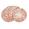 Set of four round linen table mats featuring vintage red floral and bird pattern prints - Red Retro Flower Bird Style