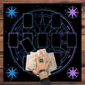 Astrology tarot altar cloth with dark blue gradient zodiac wheel and card layout design - Gradient Astrology Disk with Card Slots