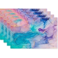 Linen placemat set featuring pink and blue marble ink pattern with golden texture detail - Rainbow Alcohol Ink(24)