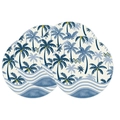 Set of 4 round linen placemats featuring blue tropical coconut tree and wave patterns - Tropical Coconut Ocean Style