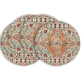 Set of four circular linen coasters with bohemian mandala pattern in orange and blue - Mandala Bohemian Style