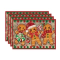 Set of 4 Christmas linen placemats with gingerbread man patterns and red-green plaid borders - Gingerbread Man & Candy Style (5)
