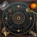 Astrology altar cloth with golden mystical symbols and mandala moon phase design - Golden Concentric Mystic Symbols