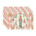 Set of 4 Christmas linen placemats featuring pink harlequin nutcracker holiday patterns - Pink Harlequin Nutcracker Style (6)