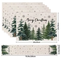 Camino de mesa y 6 manteles de lino con pinos navideños vintage y felicitación - Estilo de texto de pino (11)