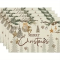 Set of 4 Christmas linen placemats with reindeer and pine branch festive design - Hand-painted Reindeer & Pine Branch Style (7)