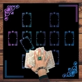 Mystic black tarot cloth with mandala moon phase design and green gemstone ring set - Vintage Texture Blue Glowing Line