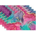 Set of 4 linen placemats with pink and blue marble pattern and gold accents - Rose Cyan Blue Gold(27)