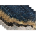 Set of four linen placemats featuring blue and gold marble watercolor abstract patterns - Luxury Blue Gold Marble(28)