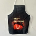 Black Halloween apron featuring a glowing pumpkin wizard and Happy Halloween text design - Black With Pumpkin And Wizard Hat (8) / 50*70
