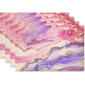 Set of 4 linen placemats with pink and purple marble watercolor print and gold lines - Pink Purple Beige Smudge(30)