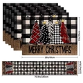 Linen Christmas table runner and placemats set with black and white plaid and trees - Black White Plaid Abstract Christmas Trees (15) / 5-Piece Set (4 Placemats + 1 Table Runner)