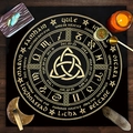 Black and gold Wheel of the Year altar cloth featuring pagan holidays and zodiac symbols - Golden Wheel of the Year Zodiac