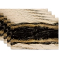 Set of 4 linen placemats with modern black and gold marble watercolor prints - Black Gold Rock Texture(31)