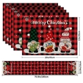 Linen Christmas table runner and 4 placemats set with red buffalo plaid gnomes - Red Black Plaid Gnomes Style (14) / 5-Piece Set (4 Placemats + 1 Table Runner)