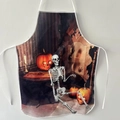 Halloween apron featuring a spooky skull and glowing pumpkin vintage print - White Skeleton And Ouija Board Retro Pattern (12) / 50*70