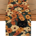 Camino de mesa de lino con motivos florales de acuarela vintage e ilustración de gato negro - Estilo 12