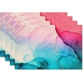 Linen placemats set of 4 with pink and blue watercolor marble abstract fluid art - Red Blue Dreamy Gradient(32)