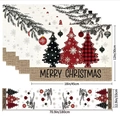 Linen Christmas table runner and placemat set with Merry Christmas festive prints - Off-white Christmas Baubles (18) / 5-Piece Set (4 Placemats + 1 Table Runner)