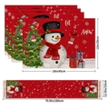 Christmas table runner and placemats set with festive snowman and reindeer red pattern - Red Background Christmas Snowman (24) / 5-Piece Set (4 Placemats + 1 Table Runner)