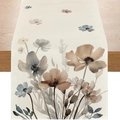 Camino de mesa de lino con flores azules en acuarela para decoración de mesa y hogar - Estilo 14