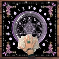 Mystic tarot altar cloth with purple mandala and zodiac moon phase design - Black Purple Floral Butterfly Eye