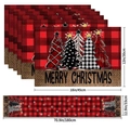 Christmas table runner and placemats set featuring red black buffalo plaid and trees - Red Black Buffalo Plaid Christmas Trees (16) / 5-Piece Set (4 Placemats + 1 Table Runner)
