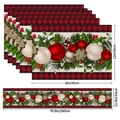 7-piece Christmas table runner and placemats set with festive red plaid and pine cone print - Red Black Plaid Border Wreath Style (19) / 5-Piece Set (4 Placemats + 1 Table Runner)