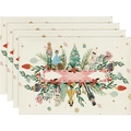 Set of 4 linen Christmas placemats with nutcracker and holiday tree illustrations - Beige Nutcracker Illustration Style (20)