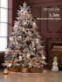 1.5m flocked artificial Christmas tree with 46 black and white ornaments and LED lights - Black & White Style (Includes 46 Accessories + Tree Skirt + Lights)