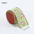 5cm groen kerstlint met pepermuntprint en decoratieve rode gestikte randafwerking - Groene snoepjes